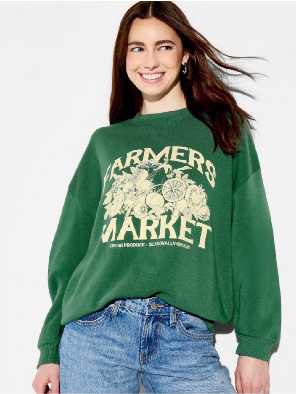 Isaac Morris Crewneck Farmers Market Graphic Pullover Sweatshirt - Fern Green